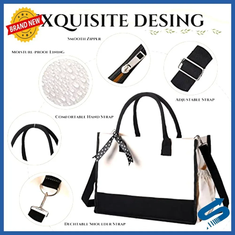 Canvas Tote Bag Set with Zipper Closure Adjustable Strap Practical Minimal Chic